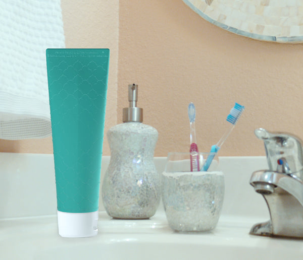 "SMILE" + Quatrafoil Design - Shiny Aqua - TubeCoverz - Decorative Toothpaste Tube Cover